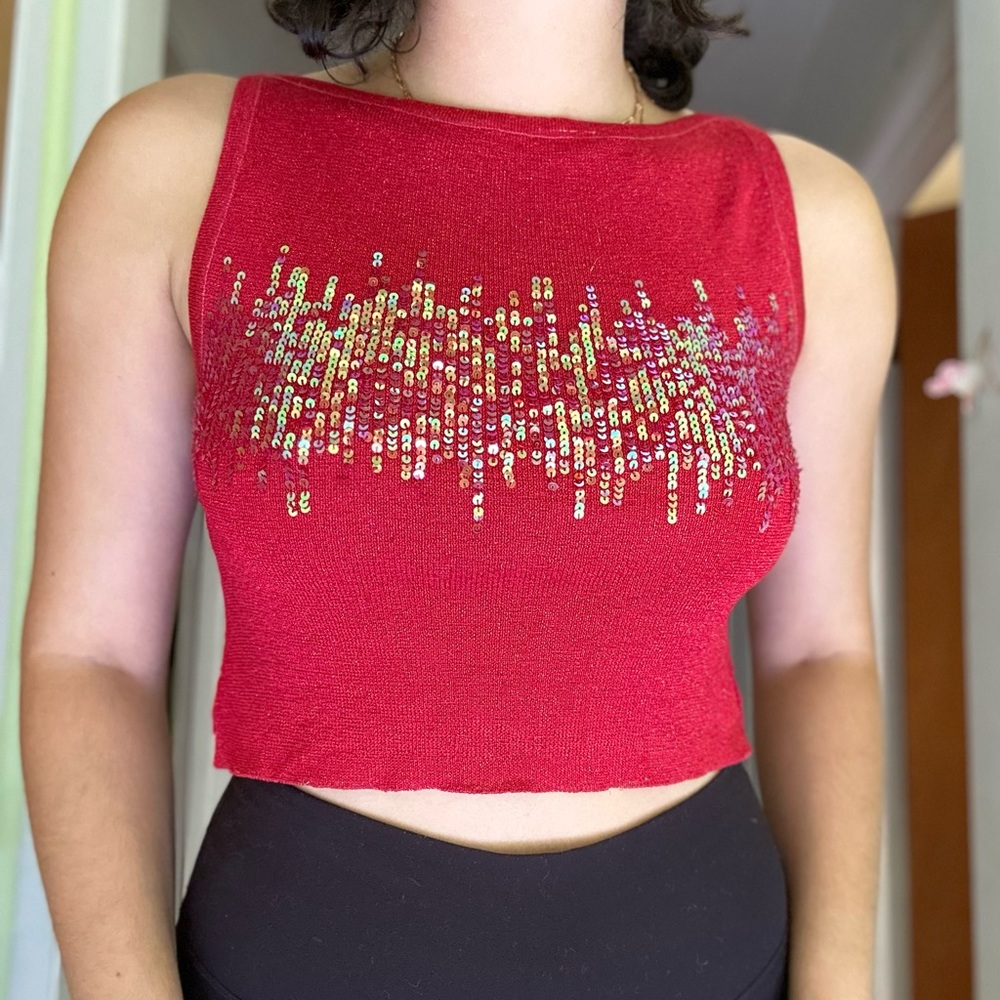 Sequin Red Sleeveless Top